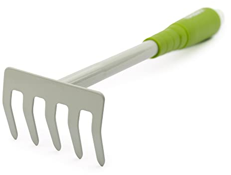 Mivos Blumenrechen aus Stahl mit 5 Zinken für die Gartenpflege – Kleine Harke für Garten Balkon Gemüsegarten – Garten Handrechen mit Ergonomischem Griff – Arbeitsbreite 85 mm