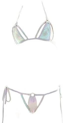 JasmyGirls Micro Bikini Extreme Metallic Swimwear Anime String Mini Bathing Suit Tiny Thong Swimsuit Skimpy Lingerie Cut Out Bra