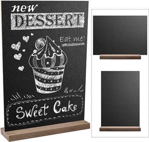 JJQHYC 2 Pièces Petits Tableaux Noir Support pour Marque Places Tableau Mémo Ardoise avce Base en Bois Décoration de Table de Mariage Tableaux Noirs