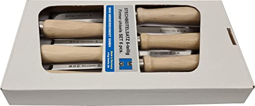 Geakv MHG Stechbeitel Satz mit Weißbuchenheft, Klinge Poliert, Flach, Legierter Stahl, 6 Pcs