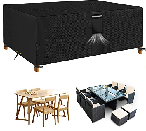 RICHIE Överdrag för trädgårdsmöbler vattentät trädgård utomhus bordsskydd 242 x 162 x 90 cm, slitstark 600D Oxford PVC andningsbar beläggning för möbler uppsättningar uteplats bordsskydd svart