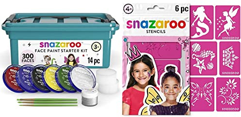 snazaroo SZ1194010 Face Paint 1 Pc, Mini Starter Kit 14 Pieces, Set & SZ1198014 Re-usable Face Paint Stencils for Girls-6 Pcs, Pink, Unit