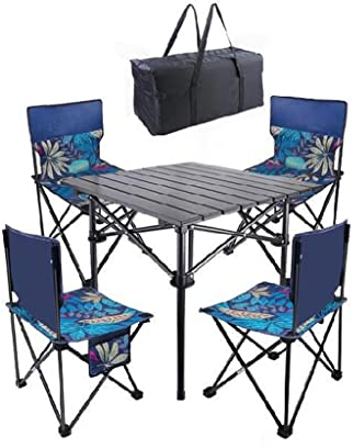 Campingtisch, faltbar, tragbar, mit 4 Sitzen, Aluminium-Klapptisch, Rolltisch mit Tragetasche für Outdoor, Strand, Picknick, Hinterhöfe, Grillen und Party (Color : Five Piece Set) little surprise