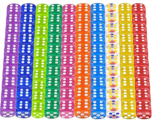 VAVICRAP 100 Stück Würfel Bunt 12mm Dice Bunt würfelset Transparent Spielwürfel Set Klein Semi Transparent Farben Kleine Würfel für Würfelspiele Brettspiele AktivitäTen Tischspiele
