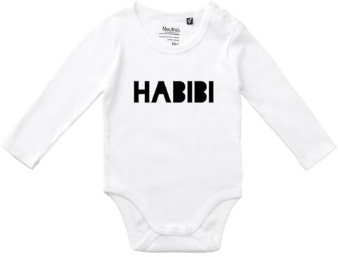 Huuraa Baby Body Habibi Schatz Freund Geschenk | Unisex Wickelbody mit Druckknöpfen Bio Baumwolle Fairtrade Langarmbody Geschenkidee Langarm Babybody