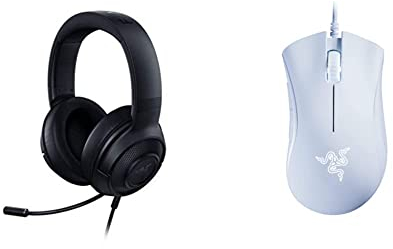Razer Kraken X Lite Headset, Schwarz, 16.00 x 21.00 x 8.81 cm & DeathAdder Essential (2021) - Essentielle Gaming-Maus mit optischem 6.400-DPI-Sensor Weiß