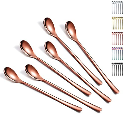 Evanda Rose Gold 6-Piece Iced Tea Spoon Set, Stainless Steel, Dishwasher Safe
