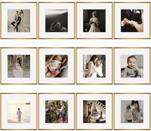 Golden State Art, 12x12 Bronze Aluminum Frames with Mat for 8x8 Photos - Premium Metal Frames with Real Glass Cover, Perfect for Elegant Gallery Walls in Your Home or Office Decor (12-Pack)