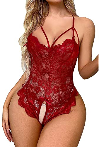 Satohom Damen Sexy Body Dessous Spitze Reizwäsche Bodysuit Tiefer V-Ausschnitt Erotische Negligee Lingerie Babydoll Unterwäsche Sexy Outfit für Sex Babydoll Body