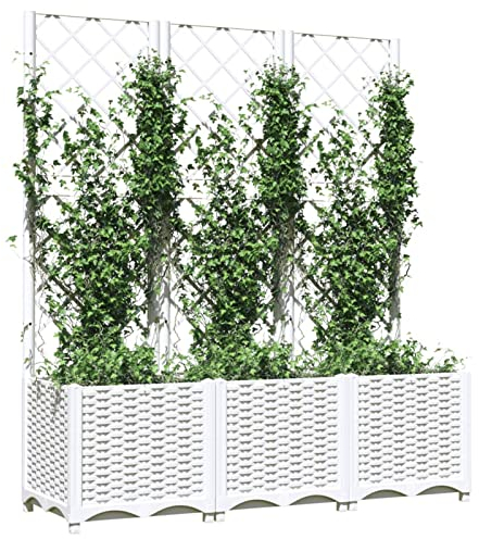 Ailgely Pflanzkübel mit Spalier Hochbeet mit Rankgitter XL Gartenspalier für Kletterpflanzen, Rankkasten für Garten Balkon Terrasse Hof, Weiß120x40x136 cm PP
