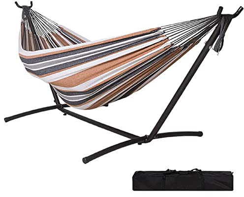 Doppel-Hängematte mit Ständer, 2-Personen-Camping-Segeltuch-Hängematte mit tragbarer Tragetasche, extra große Leinen-Baumwoll-Hängematte, für Garten, Garten, Reisen, Outdoor-Schaukel