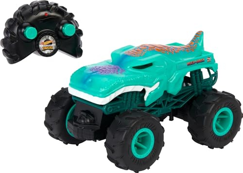 Hot Wheels Monster Trucks Spielzeug RC Ferngesteuerter Mega-Wrex im Maßstab 1:24 mit All-Terrain-Reifen, führt Wheelies aus