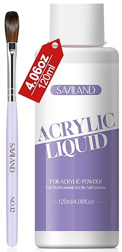 Saviland 120ml Acrylic Liquid with Acrylic Brush, Monomer for Acrylic Nails | with Acrylic Nail Brush 12#, MMA-Free Non-Yellowing Formula Acrylic Monomer Liquid, for Acrylic Powder Nail Extension Carving