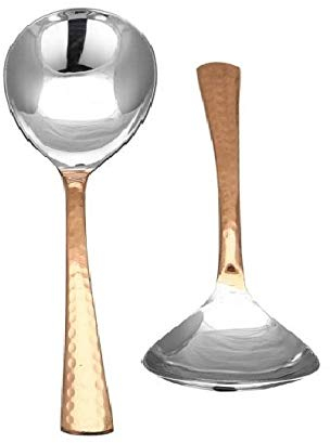 PR International Set of 2 Hammered Stainless Steel Copper Serving Spoons for dinneware Serveware (9INCH)