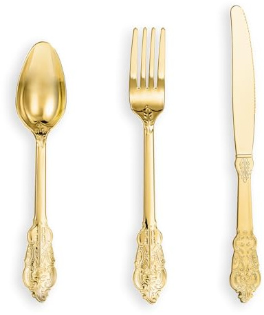 N9R 120PCS Gold Plastic Silverware, Disposable Silverware Include 40 Forks, 40 Spoons, 40 Knives, Gold Cutlery Set Disposable for Party, Wedding and Daily Use