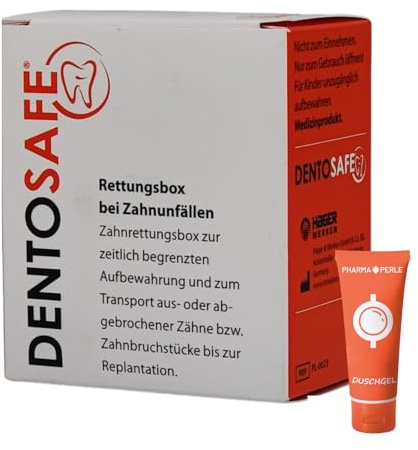 DENTOSAFE Zahnrettungsbox, 1 Stk Rettungsbox bei Zahnunfällen I Aufbewahrung für abgebrochene Zähne zur Reimplantation I Zahnbruchstück I Ausgeschlagener Zahn I Spar-Set plus Pharma Perle give-away