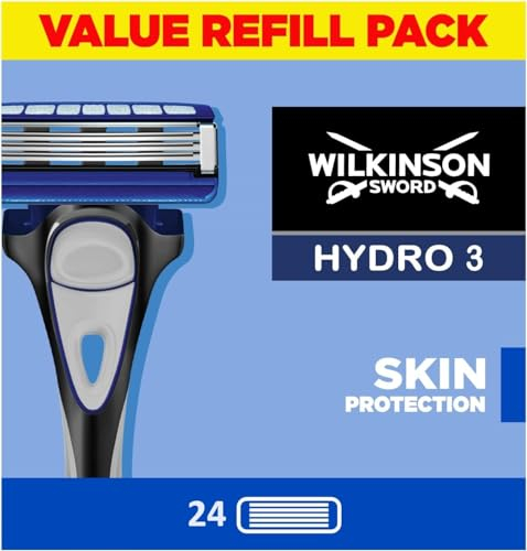 WILKINSON SWORD - Hydro 3 Rasierklingen für Herren | Packung mit 24 Rasierklingen Nachfüllpackungen | Hydrating Gel & Präzisionstrimmer