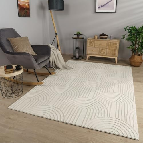TT Home Wohnzimmer Teppich Esszimmer Kurzflor Geometrische Optik Skandi Boho Unifarben, Farbe:Hellbeige Beige Creme, Größe:160x220 cm