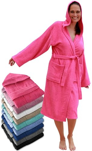 LEBENGOOD Peignoir de bain à capuche, pour femme et homme 100% coton éponge 400 g avec ceinture, poches, douche, peignoir doux, serviette