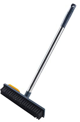 Beavorty 38cm Floor Scrub Brush Scraper and Rubber Broom Dual-function Pet Hair Removal Tool for Hardwood, Tile, and Carpet Cleaning