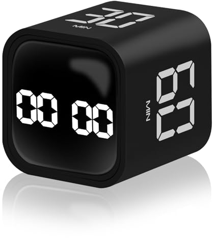 ALEENFOON Würfel Timer, Digital Timer Würfel mit LED-Anzeige, Einstellbarer Lautstärke Pomodoro Timer Würfel Schwerkraft Timer für Kochen, Kinder, Lehrer, Arbeit, Büro, Besprechung (Schwarz)