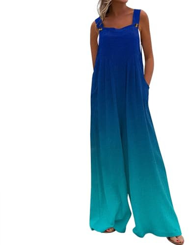 RMBLYfeiye Jumpsuit Damen Elegant Festlich Schutzanzug Einweg Jeans Overall Farbverlauf Spaghetti Mit Taschen Ärmelloser Hosenanzug One Piece