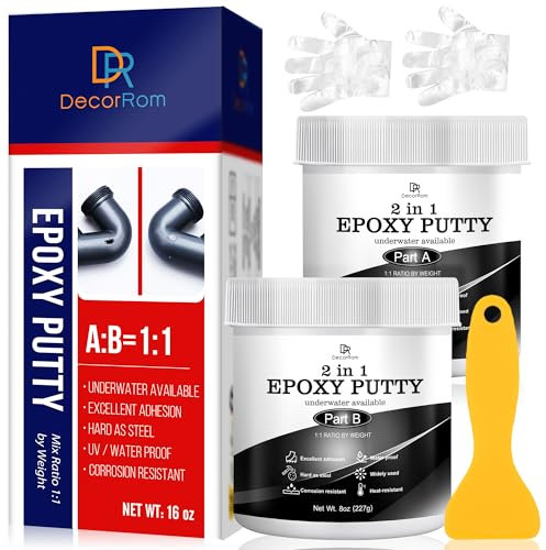 Stucco Epossidico - 450g Kit Riparazione Piscina Epoxy Bicomponente, Sott'acqua o Sopra, Riparazione Perdite, Crepe, Riempimento, Scultura - Mastice Colla Epossidica per Metallo, Ceramica (Nero)