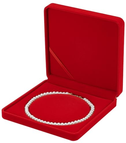 FINGERINSPIRE Schmuck Geschenkbox Aus Samt 19x19x4.1 cm Quadratisch Aufbewahrungsbox Aus Samt Für Perlenketten Kirschrot Halsketten Geschenkvitrine Hochzeitsschmuck Aufbewahrungshalter Für Halskette