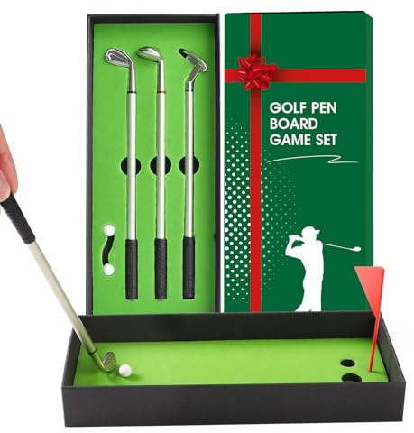 Mini Desktop Golf Ball Pen Gift Set with Putting Green - Fun Golf- Includes Flag, 3 Golf Club Pens, 2 Balls for Father Mother Daughter Son Wife