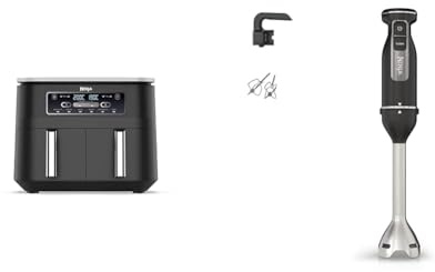Ninja Foodi Dual Zone Digital Air Fryer, 2 Drawers, 7.6L, 6-in-1, Uses No Oil, Air Fry, Max Crisp & Foodi 2-in-1 Hand Blender & Hand Mixer, Food Processor with 2 Attachments, 850W Powerbase