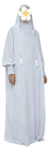 Kvinnor, muslimsk rock, Abaya-klänning, Kafttan Dubai, beklaglig, turkiet, bön kläder, ledig, Eid med hijab, Vit, L