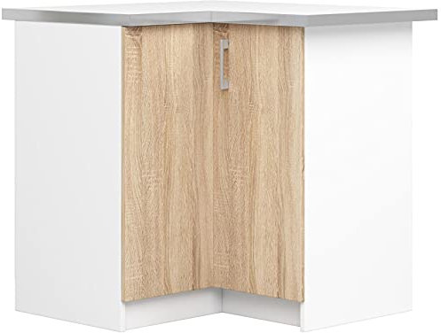 3E 3xE living.com Eckküchenschrank, Farbe: Weiß | Sonoma-Eiche, A: B: 84 cm, H: 85, 5 cm, T: 44, 5 cm.
