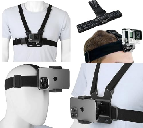 KasinTech Camera Mobile Phone Belt Body Mount Chest Head Strap Harness Holder Kit for Gopros Heros 12/11/10/9/8 Insta360 One and Smartphone Vlog