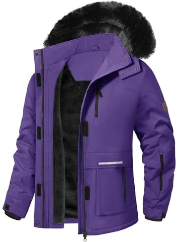Voqeen Giacca Sci Donna Inverno Impermeabile Neve Giubbotto Invernale Montagna Antivento Pile Giacca Neve con Cappuccio Staccabile per Donne