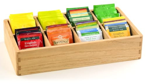 KIRIGEN Scatola Portabustine da Tè in Legno con 8 Scomparti – Organizer per Tè, Caffè e Spezie – Contenitore Elegante per Cucina, Ufficio e Casa colore naturale