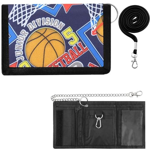 Portafoglio e tasca sul petto, con chiusura in chiusura lampo, portafogli con cordoncino, porta banconote e portamonete per bambini, ragazzi e ragazze(pallacanestro)