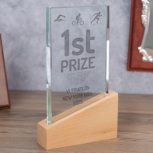 Wanapix | Trophée Personnalisé avec Nom et Texte| Verre Gravée | Trophée Sportif | Rectangulaire 14x24 cm | Boîtier de Rangement Inclus | Prix Personnalisé