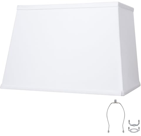 White Lamp Shades, Large Square Lampshades, Top7 x 12.5'' xBottom 9 x 15'' xHigh 9.8 '', Includes 1 Lamp Harp Holder, 2 Adapters, Suitable for Table Lamps and Floor Lamps, Easy Assembly