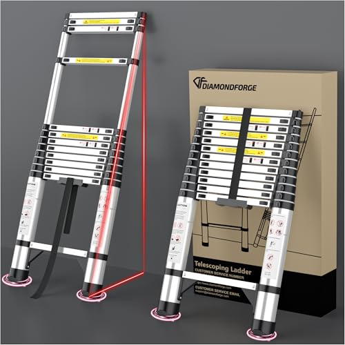 Telescoping Ladder Extension Telescopic Collapsible - 12.5 FT Rv Telescope Foldable Extendable Tall Compact Aluminum Ladders - for House Roof Travel Trailers Adjustable Retractable - 330lbs Capacity
