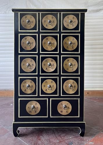 Antiker Apothekerschrank Apothekerkommode Büroschrank Aktenschrank Sideboard Kommode Anrichte mit 14 Schubladen Breite66xHöhe114cm Farbe: Palisander mit Gold