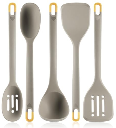 Set di utensili da cucina in silicone: MOACC resistente al calore, lunghezza 34,5 cm, accessori da cucina in gomma antiaderente senza BPA, per preparare alimenti, friggere, servire, imbastire (grigio
