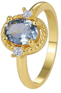 Whoiy Bandring Gelbgold 18K, Au750 Vorsteckring Damen Elegant mit 1ct Laborgezüchteter Aquamarin Größe 61 (19.4)