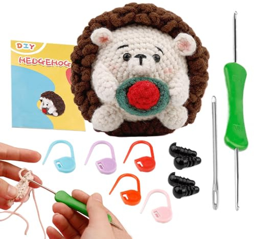 Igel Häkelset für Anfänger, Igel Häkelset | Buntes Strickset für Anfänger | Lustiges Häkel-Lernset, niedliche Tiere Kunst und Handwerk Set