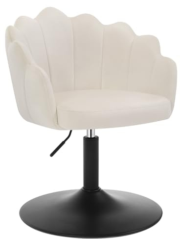 WOLTU Schminktisch Stuhl, Sitzhocker mit Lehne, Samt, Creme | Drehhocker, Schminkstuhl Blumenform, Hocker höhenverstellbar drehbar, Metall