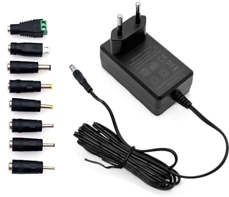 JZK Fuente de alimentación de 12V 2 A, Adaptador de 12 V 2 Amp, CA 220 V a CC 12 V, Salida de 500 mA 1000 mA 1500 mA 2000 mA, reemplazo para Cargador de Pared con 8 adaptadores de Enchufe CC