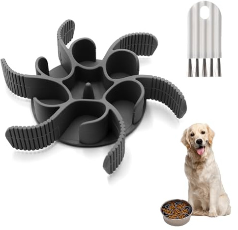 Ciotola per Cani Anti Ingozzamento,Ciotola Slow Feeder Inserire，Rallenta il Ritmo del Mangiare del Tuo Cane，Antiscivolo e Durevole,Misura Regolabile（Grigio）