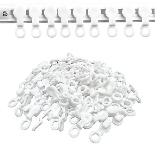 GZSYWZ 100 Pieces Curtain Hooks - White Smooth Glider Hooks Plastic Curtain Track Hooks Curtains Rail Sliding Hooks for Windows Door