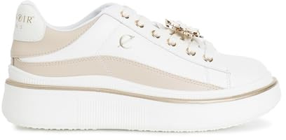 CAFèNOIR - Sneakers Donna in Pelle con Plateau 3 cm e Accessorio Smaltato, Scarpe Sportive con Lacci e Suola Morbida, Punta Tonda e Dettaglio Rimovibile