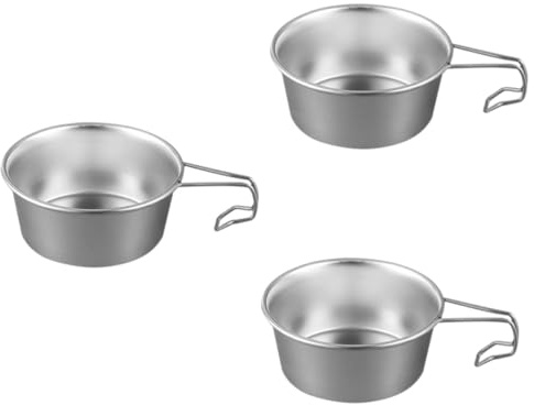 ibasenice 3 Stück Syrah-Schüssel Futternäpfe Bowl-Camping Campingschalen Mischen groß im Freien camping geschirr Camping-Kochgeschirr Camping-Griffbecher Edelstahl 304 Silver