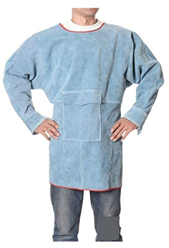 PZOFERLIN Schweißerschürze aus Leder Schweißanzug aus Spaltleder, flammhemmend, wärmeisolierend, mehrfarbig, mehrere Größen(Blu,XXL)